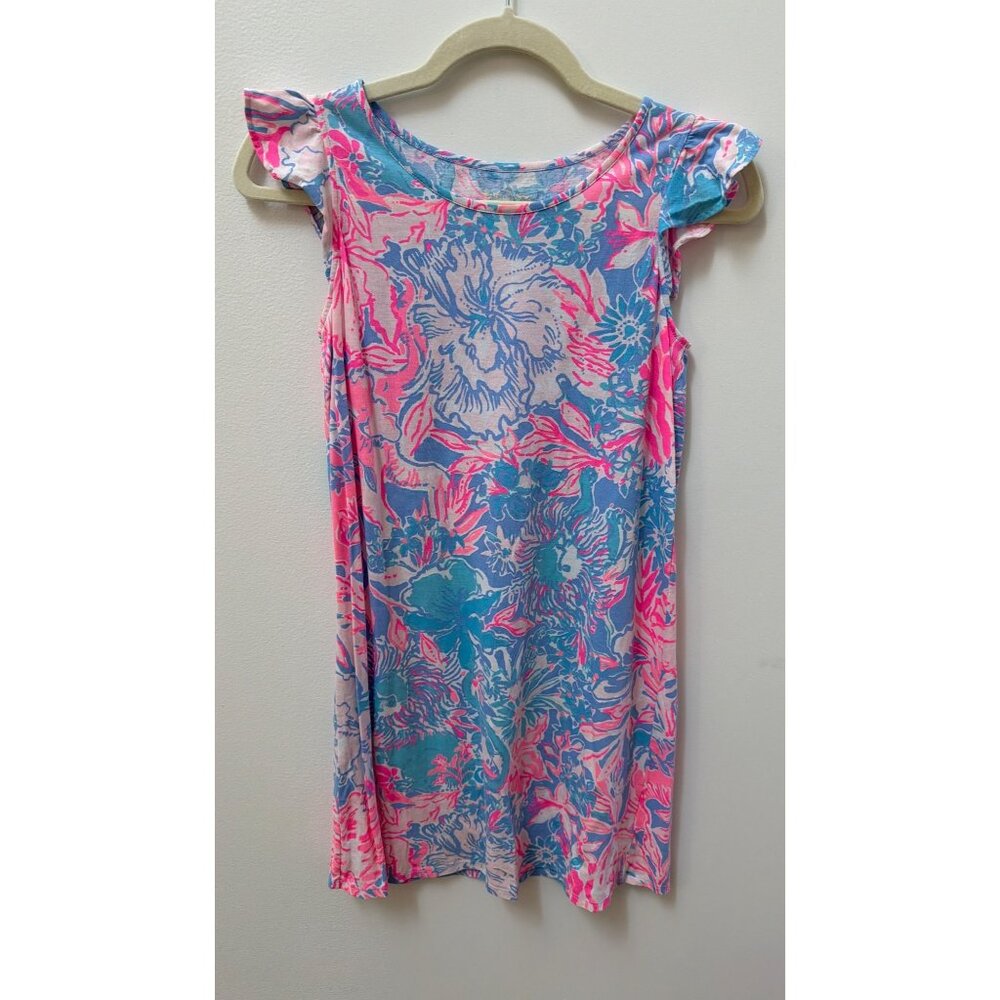 Lilly Pulitzer Girls 12-14  XL Tropical Print Flutter Sleeve Dress Cotton Casual